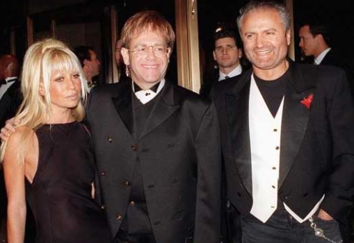 Gianni Versace With Elton John and Donatella
